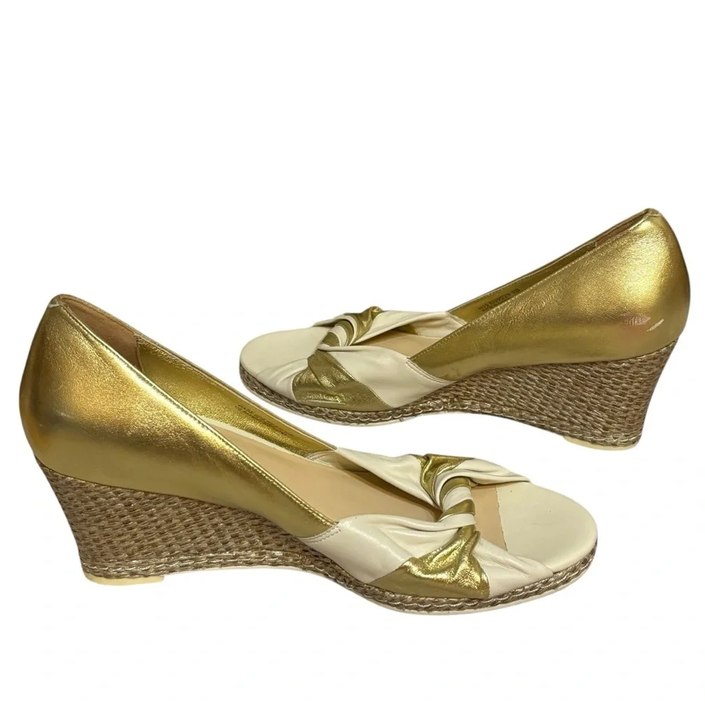 Cole Haan wedges gold white twist peep toe Nike Air sole size 9 US women’s